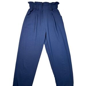 EDYN Womens Navy Blue Paperbag Waist Tapered Pants High Rise Elastic Size S